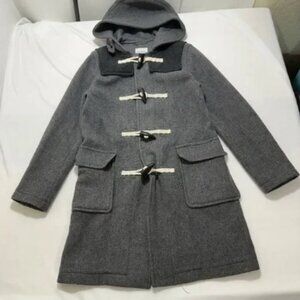 JW Anderson Uniqlo Men's XS Gray Wool Blend Duffle Coat Hood Faux Leather Patch